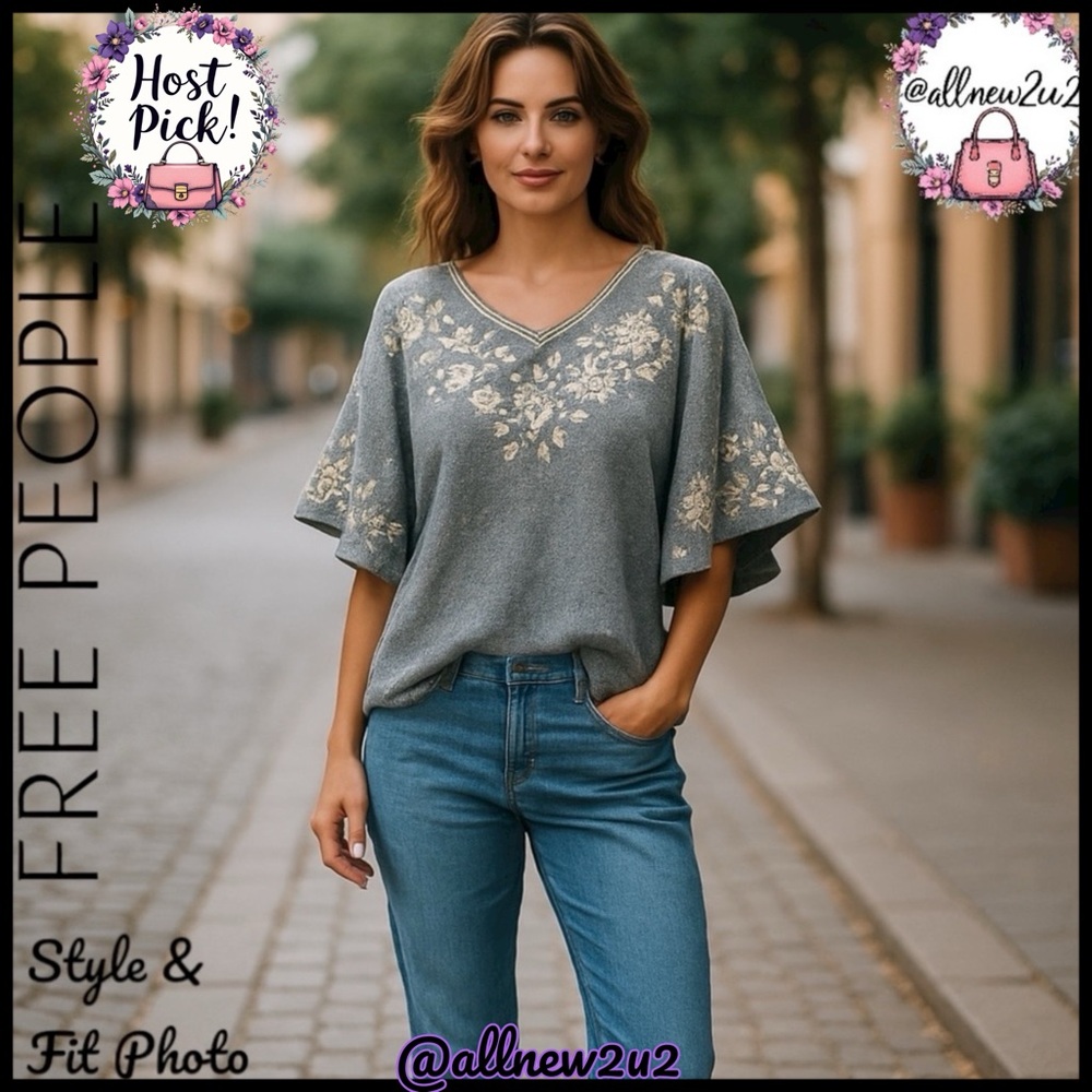 Free People Green Floral Women’s Sweater Top Size Small - Picture 3 of 16